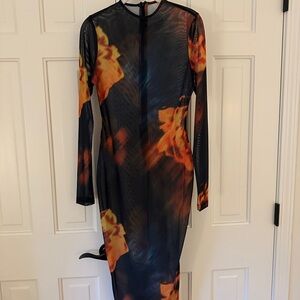 Elegant Floral mesh Long Sleeve Dress